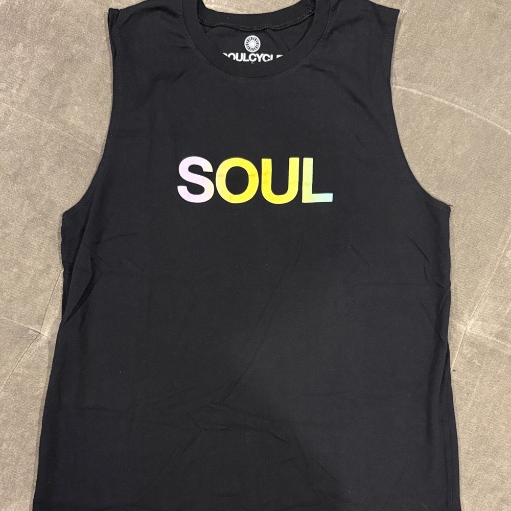 SoulCycle Black Tank Top with Gradient 'SOUL' Print - in excellent condition